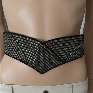 Vintage Imperial Fashion Black & Gold Beaded Wrap Belt